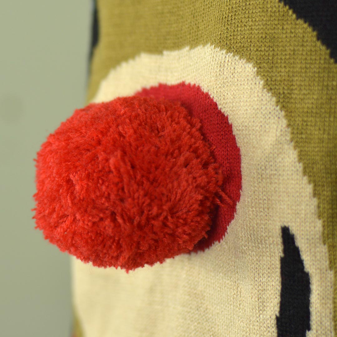 Suéter de Navidad para Hombre Azul Reno con Nariz Roja en 3D Detalle