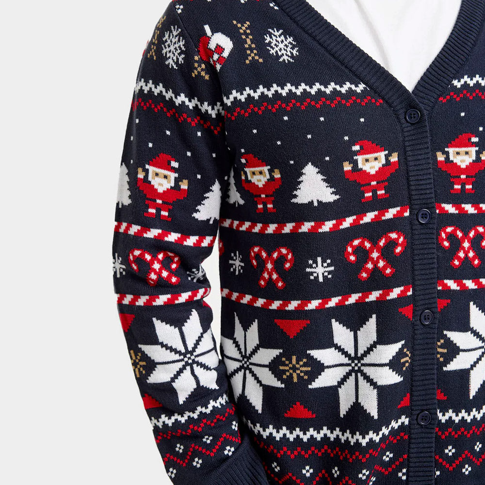 Suéter de Navidad Hombre Cárdigan Azul Estrellas Polares
