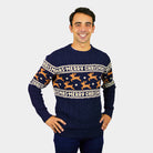 Suéter de Navidad para Hombre Elegante Azul con Renos Merry Christmas