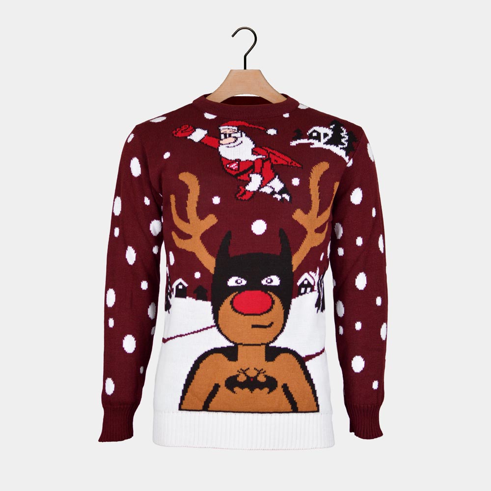 Suéter de Navidad para Hombre Reno Batman Papá Noel Superman