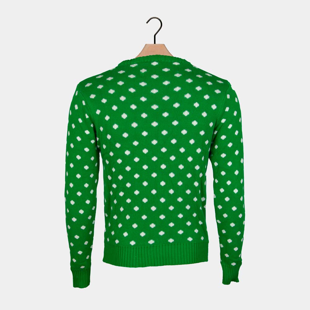 Suéter de Navidad para Hombre Verde Reno con Gorro en 3D Espalda