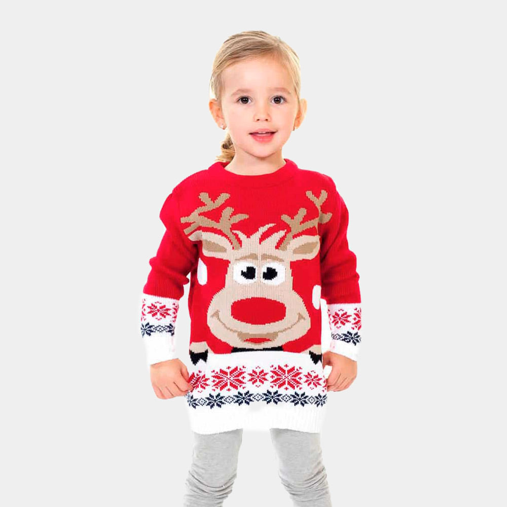 Suéter de Navidad para Niña Rojo con Reno