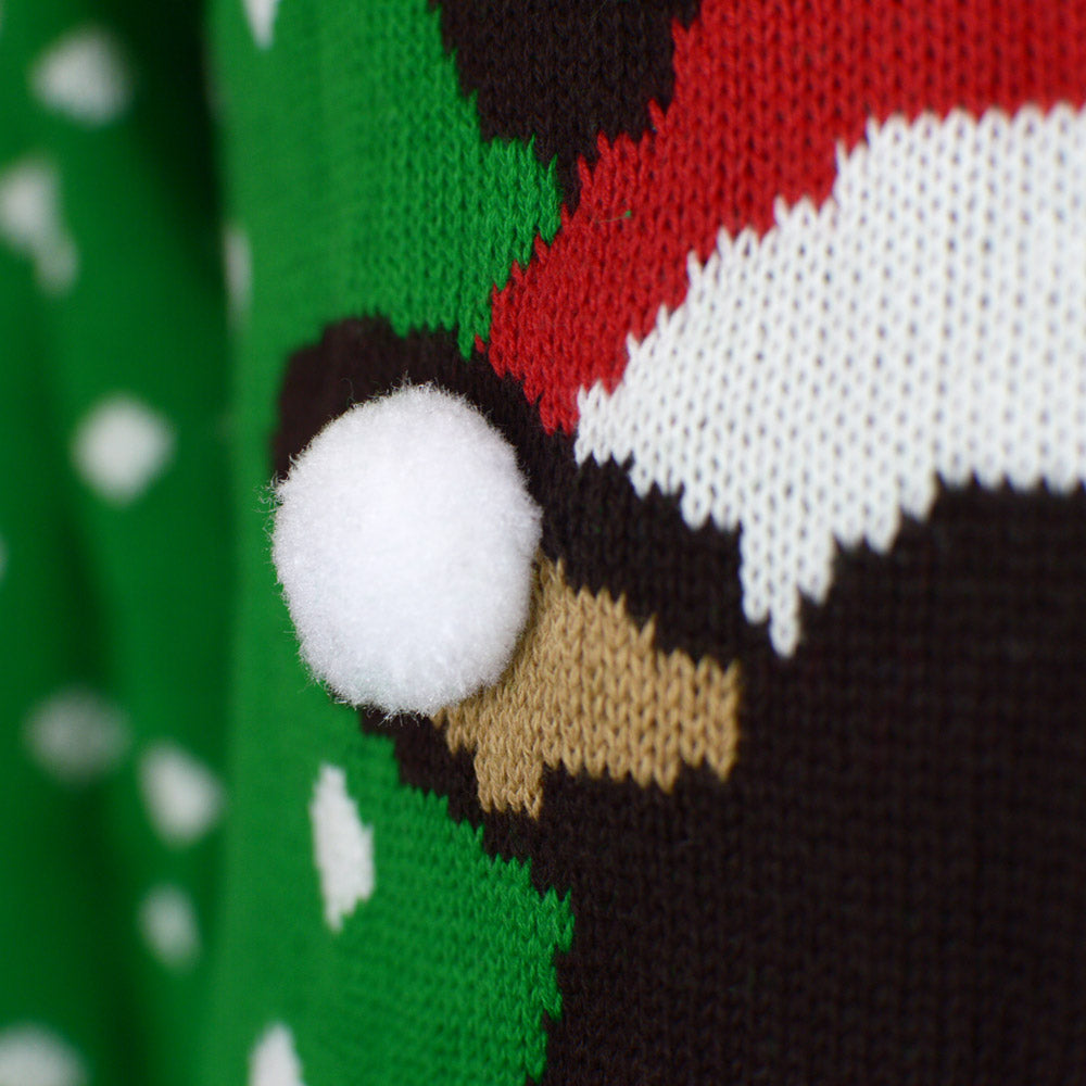 Suéter de Navidad para Niña y Niño Verde Reno con Gorro en 3D Detalle