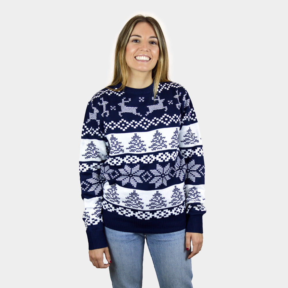 Suéter de Navidad Parejas Azul Polo Norte mujer