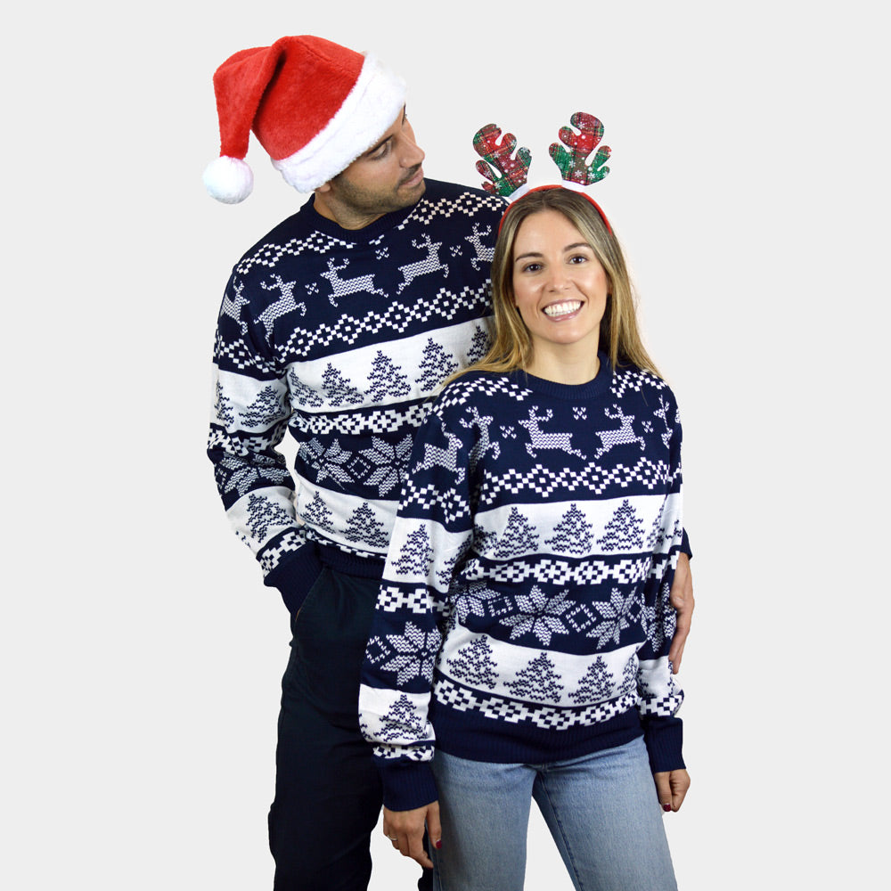 Suéter de Navidad Parejas Azul Polo Norte