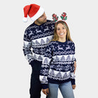Suéter de Navidad Parejas Azul Polo Norte