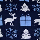 sueter de Navidad Parejas Azul con Renos, Regalos y Pinos Detalle