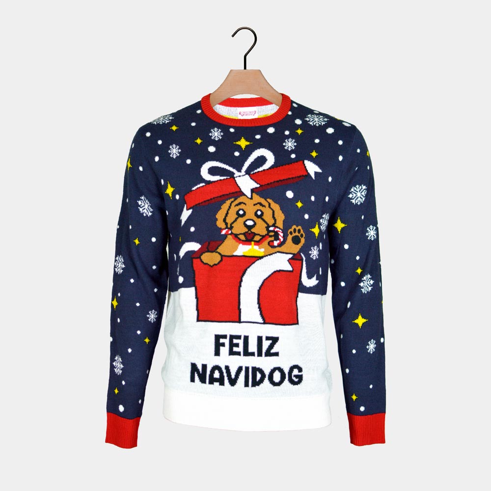 Navidog Suéter de Navidad Parejas Feliz 