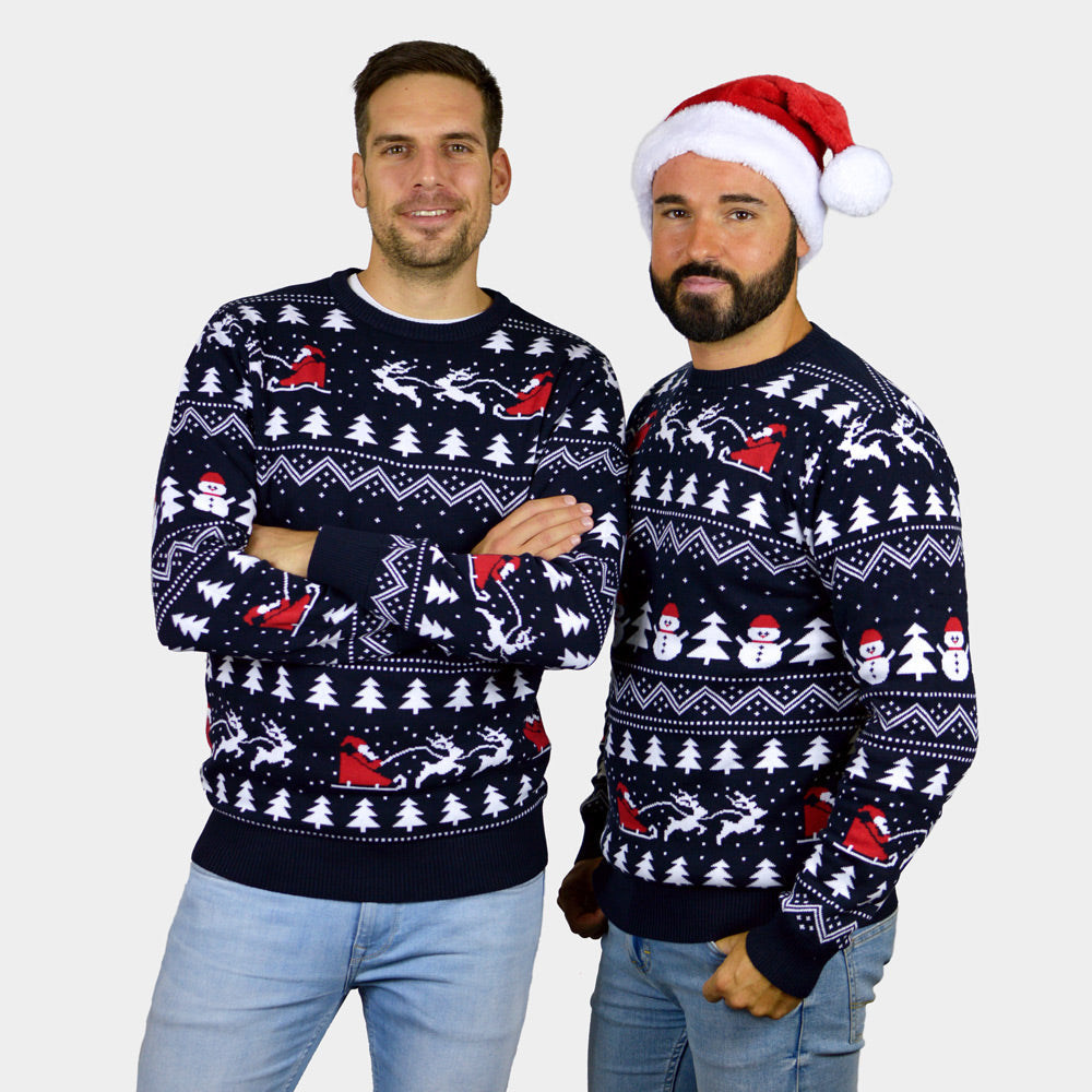Suéter de Navidad Parejas Hombre Árboles, Muñecos y Papá Noel