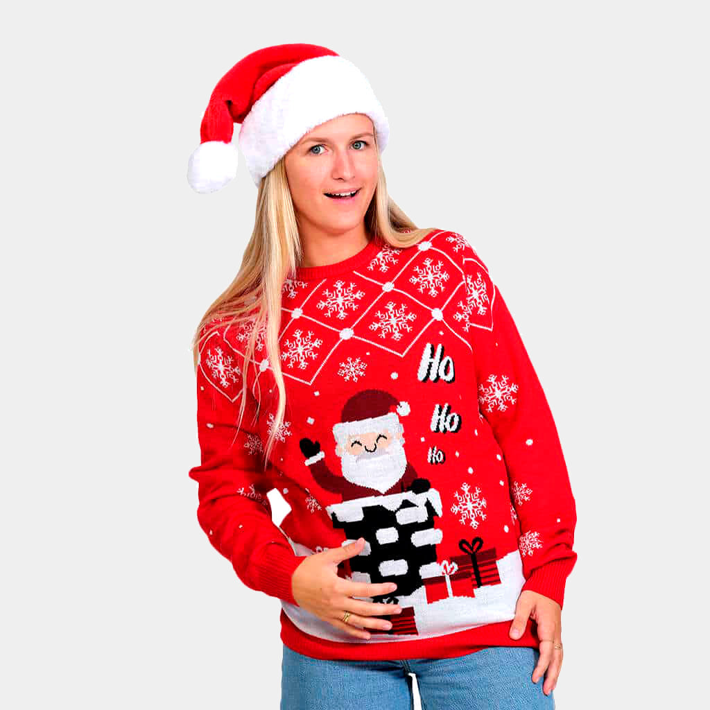 Suéter de Navidad Parejas con Papá Noel Entrando por la Chimenea Mujer