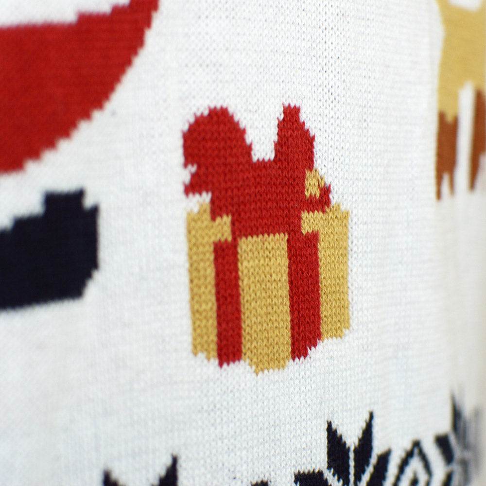 Suéter de Navidad Parejas Papá Noel y Reno Rudolph Azul Detalle Nieve