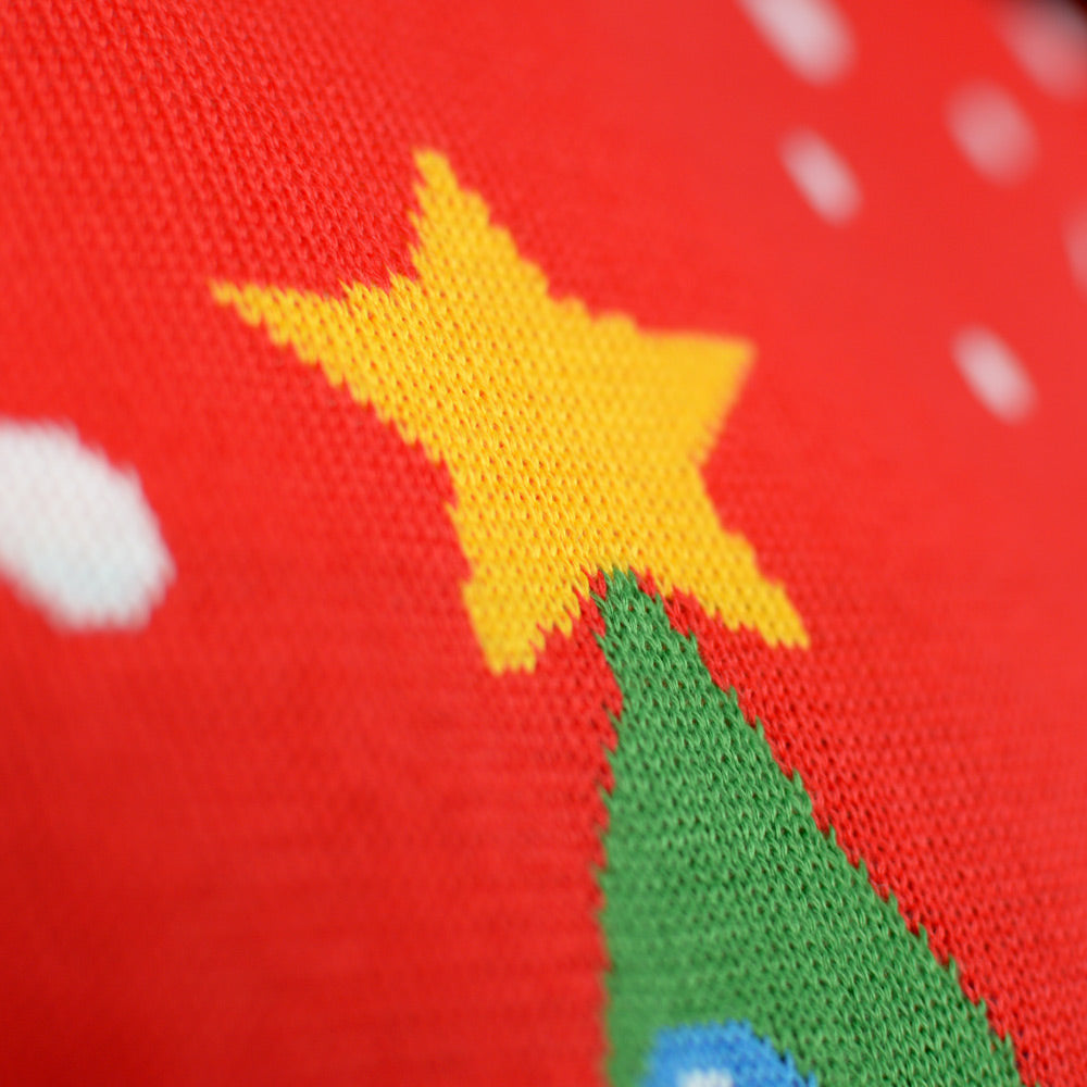 Suéter de Navidad Parejas Rojo Árbol de Navidad detalle