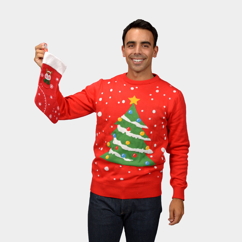Suéter de Navidad hombre Parejas Rojo Árbol de Navidad