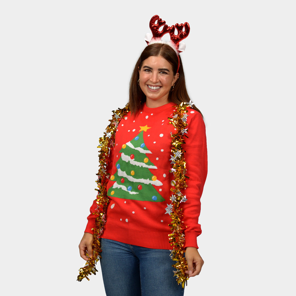 Suéter de Navidad Mujer Parejas Rojo Árbol de Navidad