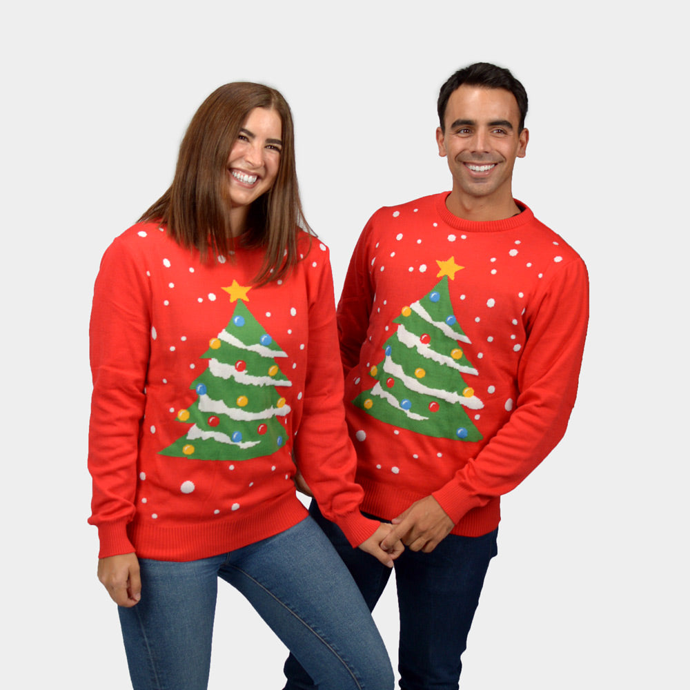 Suéter de Navidad Parejas Rojo Árbol de Navidad