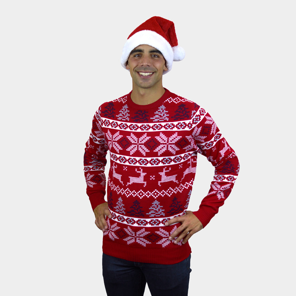 Suéter de Navidad Parejas Rojo Clásico Estrellas Polares Hombre