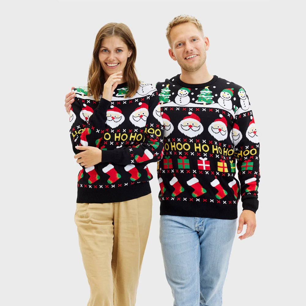 Suéter de Navidad Pareja Hombre Santa, Regalos y Muñecos Algodón Orgánico