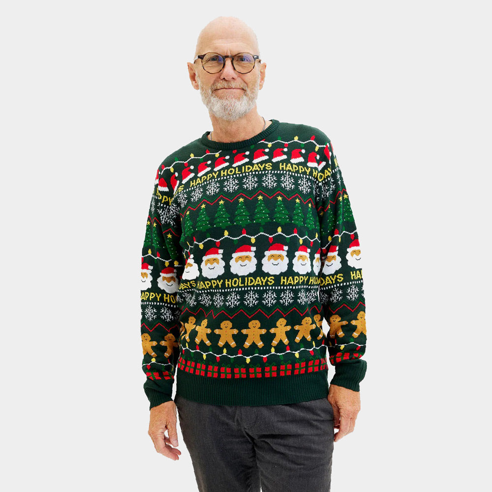Suéter de Navidad Verde Happy Holidays Hombre