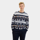 Suéter de Navidad Hombre Azul Muñecos Nieve Cenefas