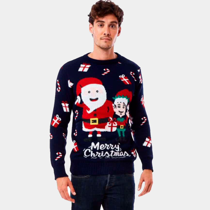 Suéter Navideño Papá Noel y Elfo Hombre