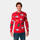 sueter Navideño Rojo con Muñecos, Renos y Árboles Hombre