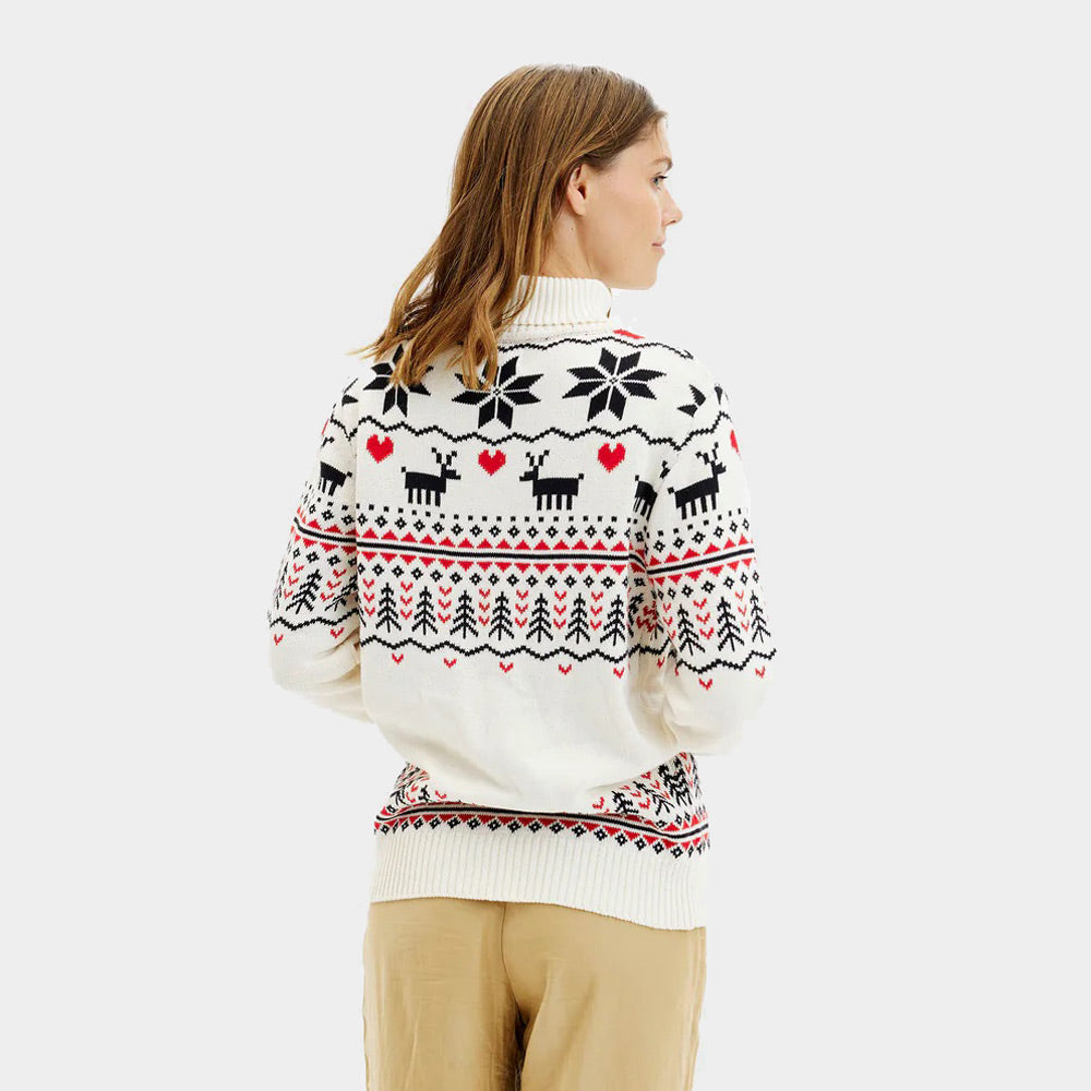 Suéter de Navidad de cuello alto Elegante Beige Mujer Algodón Orgánico