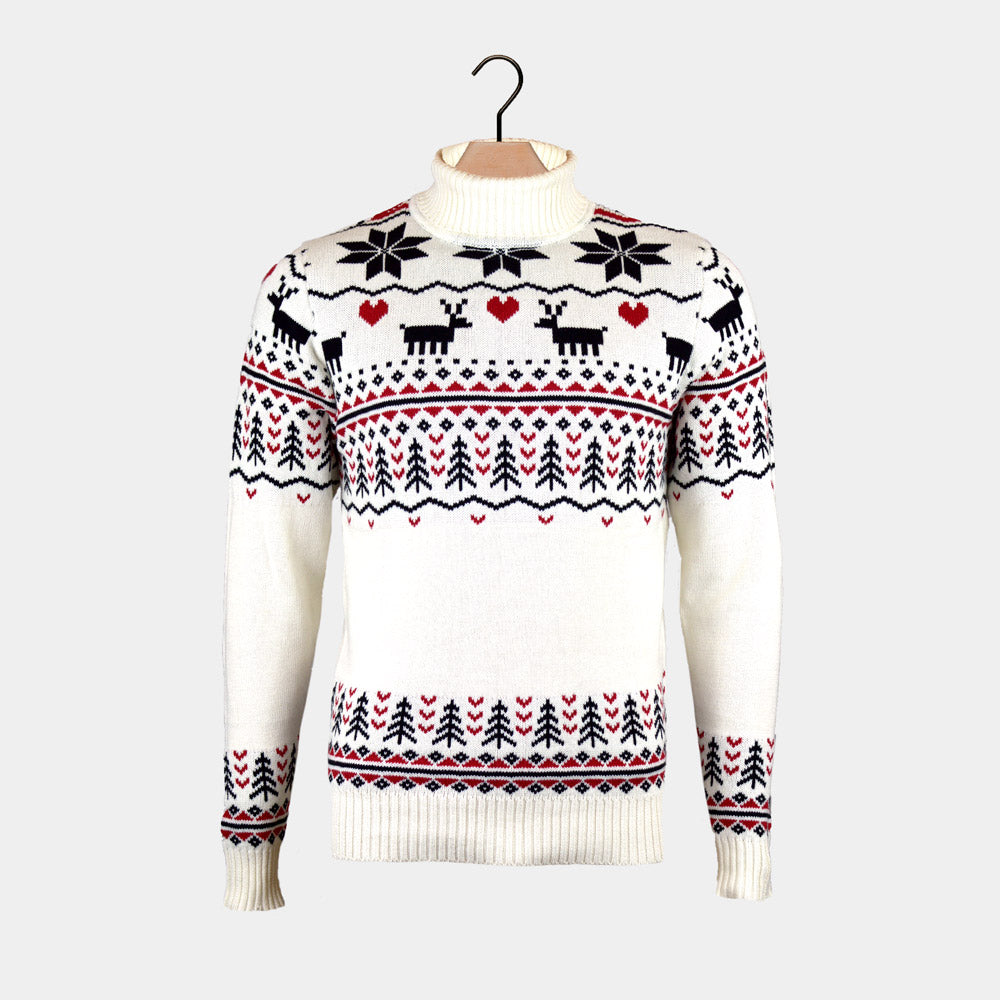 Suéter de Navidad Elegante cuello alto Hombre Beige Algodón Orgánico
