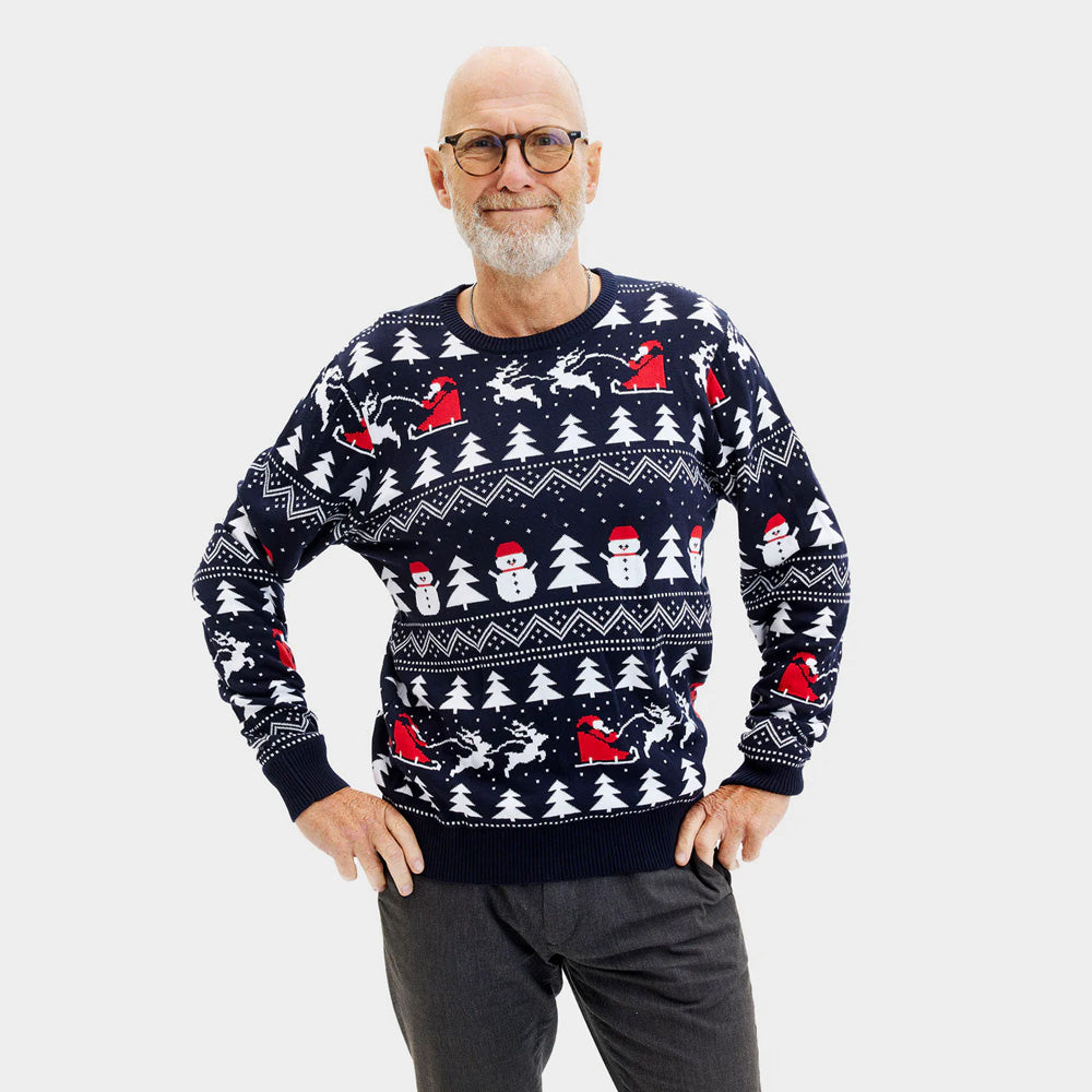 Suéter de Navidad Familia Árboles, Muñecos y Papá Noel Algodón Orgánico hombre