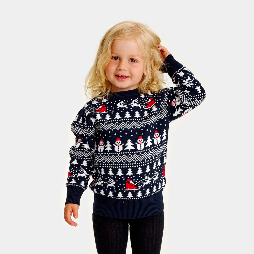 Suéter de Navidad Familia Árboles, Muñecos y Papá Noel Algodón Orgánico niña