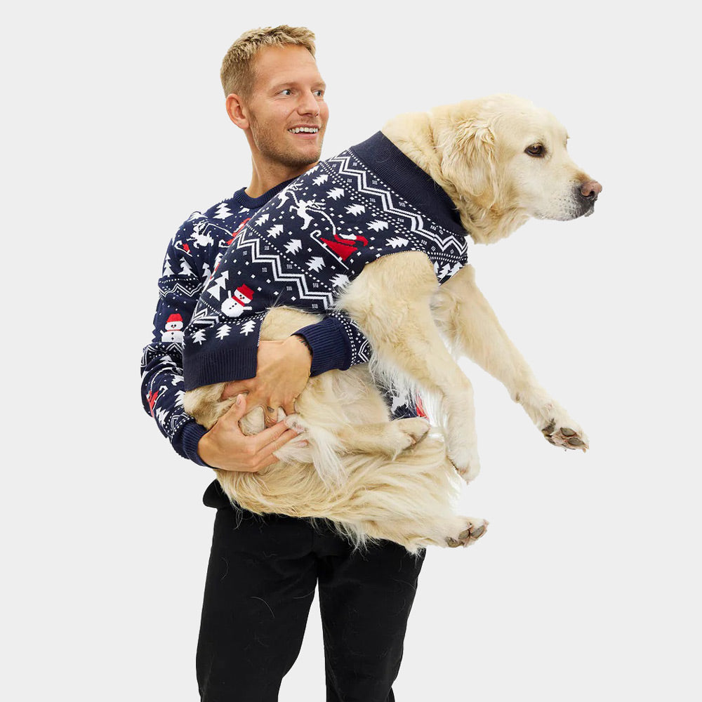 Suéter Navidad Familia Perro Árboles, Muñecos y Papá Noel Algodón Orgánico
