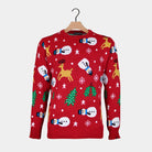 sueter Navideño para Hombre Rojo con Muñecos, Renos y Árboles