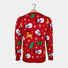 sueterNavideño para Hombre Rojo con Muñecos, Renos y Árboles Espalda