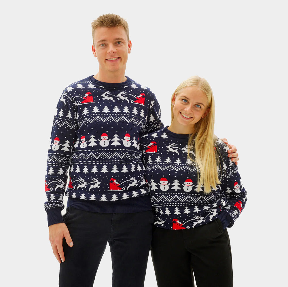 Suéter de Navidad Parejas con Árboles, Muñecos y Papá Noel Algodón Orgánico