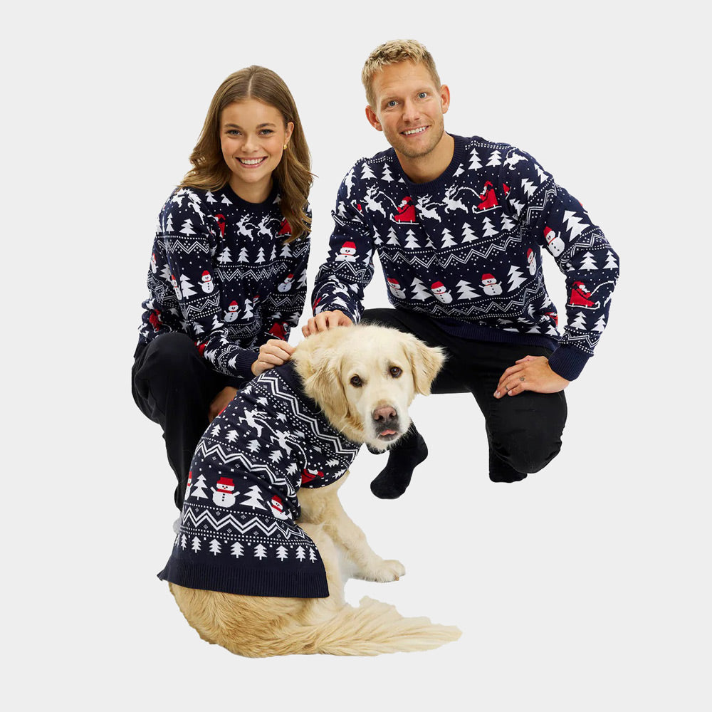 Suéter de Navidad para Perros con Árboles, Muñecos y Papá Noel Hombre y Mujer