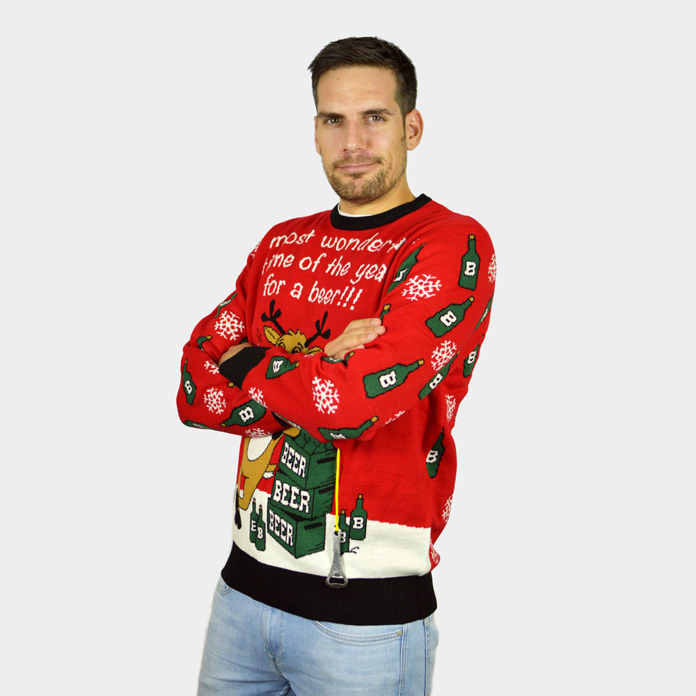 Suéter Navideño Hombre Reno Abridor Cerveza