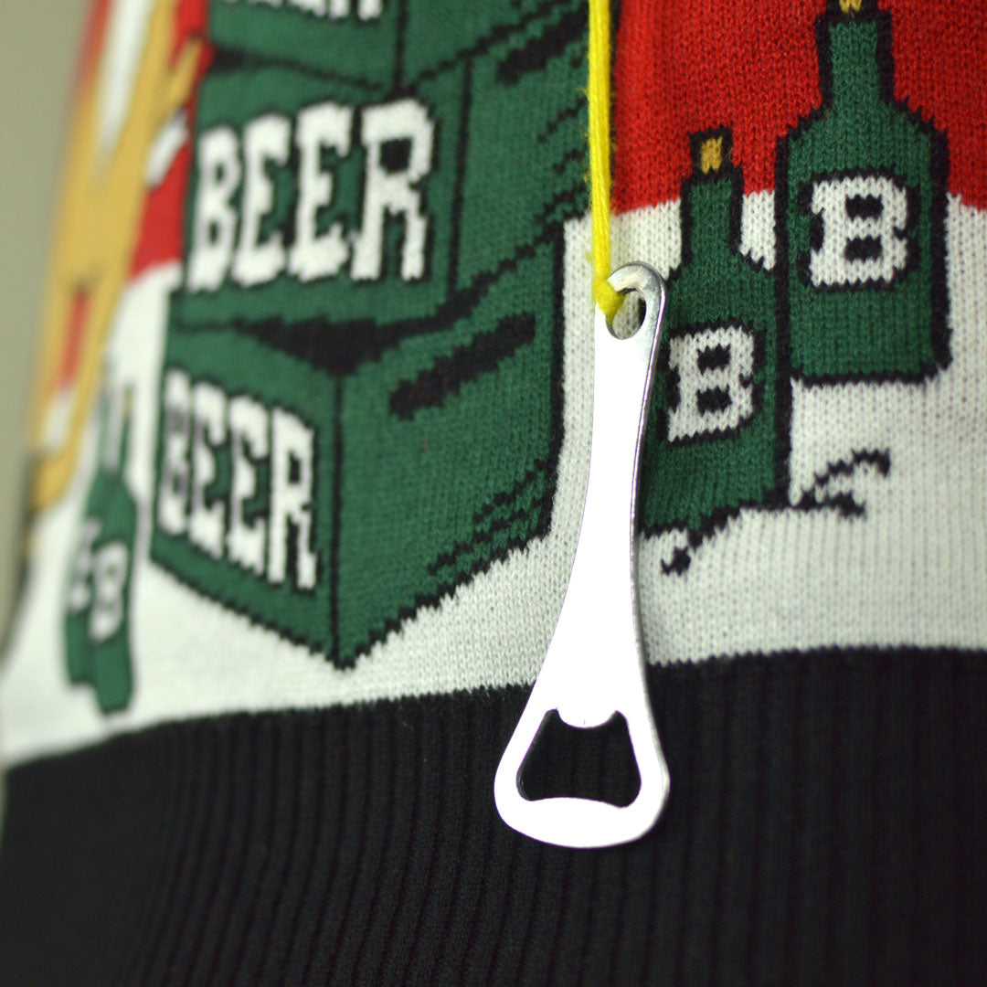 Suéter Navideño para Hombre Reno con Abridor de Cerveza Detalle